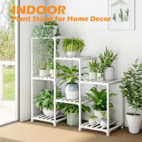 Bamworld Indoor Plant Stand Outdoor White Shelf Bamboo Plant Table For Multiple Plants 3 Tiers 7 Pots Ladder Holder Pot Window G