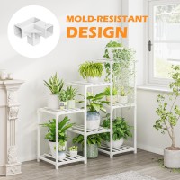 Bamworld Indoor Plant Stand Outdoor White Shelf Bamboo Plant Table For Multiple Plants 3 Tiers 7 Pots Ladder Holder Pot Window G