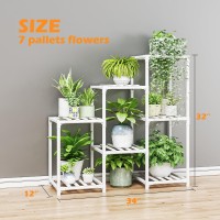 Bamworld Indoor Plant Stand Outdoor White Shelf Bamboo Plant Table For Multiple Plants 3 Tiers 7 Pots Ladder Holder Pot Window G