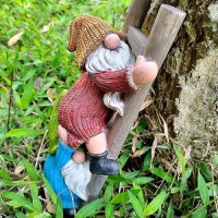 Jarpsiry Garden Gnome Statue Funny Climbing Ladder Gnomes Figurine Resin Sculpture Outdoor Decor For Patio Yard Lawn Porch Orna