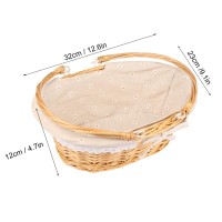 2 Pack Medium Size Wicker Basket With Handle  12.6X9X4.7 Inch Wicker Picnic Basket With Liner  Empty Gift Basket  Oval Willow Woven Basket For Fruit  Candy  Gathering  Wedding  Picnic  By Gniemckin