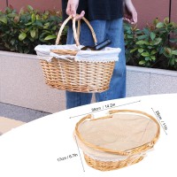 Large Multipurpose Wicker Basket With Handle  14.2 X 11 X 6.7 Inch Wicker Picnic Basket With Liner  Empty Gift Basket  Oval Willow Woven Basket For Fruit  Wine  Gathering  Wedding  Picnic By Gniemckin