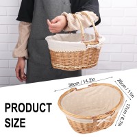 Large Multipurpose Wicker Basket With Handle  14.2 X 11 X 6.7 In Wicker Picnic Basket With Liner  Empty Gift Basket  Oval Willow Woven Basket For Fruit  Wine  Gathering  Wedding  Picnic  By Gniemckin