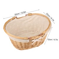 2 Pack Medium Size Oval Willow Basket With Handle  12.6X9X4.7 Inch Wicker Picnic Basket With Liner  Empty Gift Basket  Wicker Basket For Fruit  Candy  Wine  Gathering  Wedding  Picnic  By Gniemckin