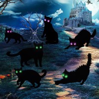 6 Pack Halloween Led Glowing Eyes Black Cat Glow In The Dark With Lights Outdoor Outside Halloween Decorations Scary Yard Signs