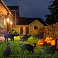 6 Pack Halloween Led Glowing Eyes Black Cat Glow In The Dark With Lights Outdoor Outside Halloween Decorations Scary Yard Signs