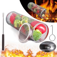 Rolling Grilling Basket For Outdoor Grill Bbq Net Tube Stainles Steel Large Round Mesh Rotation Barbecue Cylinder Cage Cooking A