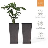 La Jolie Muse 26 Inch Tall Planters For Outdoor Plants Set Of 2 Tapered Planters With Trays Iron Plastic Rectangular Tall Plante