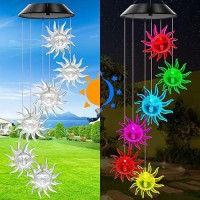 Wenana Sunflower Solar Wind Chimes Color Changing Lights Outdoor Best Gifts For Mom Grandma Women Wife Aunt Sister Unique Mobi