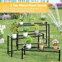 Simple Trending 3 Tier Metal Plant Stand Outdoor Indoor Waterproof Stackable Heavy Duty Tall Plant Shelf Flower Pot Holder For