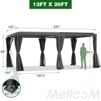 Mellcom Louvered Pergola 12X20 Aluminum Pergola With Adjustable Louvered Roof Outdoor Pergola With Waterproof Curtains And Net