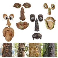 Innolites 4 Pack Tree Faces Decor Outdoor 12 Inch Tree Face Statues Old Man Tree Hugger Bark Ghost Face Decoration Funny Yard A