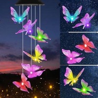 Purple Butterfly Solar Wind Chimes Outdoor Color Changing Solar Lights Garden Decor Best Gifts For Mom Decorations Mobile Windch