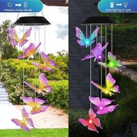 Purple Butterfly Solar Wind Chimes Outdoor Color Changing Solar Lights Garden Decor Best Gifts For Mom Decorations Mobile Windch