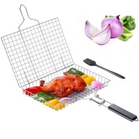 Grill Basket Barbecue Stainless Steel Folding Grilling Accessories With Removable Handle Portable Net Bbq Tool For Outdoor Acti