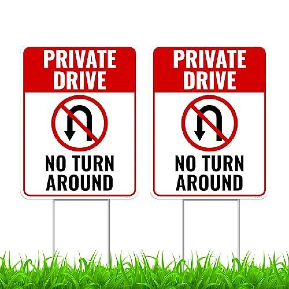 Venicor 2Pc Private Drive No Turn Around Sign With Metal Stakes 17X13 Corrugated Plastic Private Driveway Do Not Enter