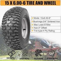 15X6006 Lawn Mower Tires 4 Ply Tubeless Front Tire Assembly Replacement For Craftsman Mower 570Lbs Capacity 3Offset Hub 34