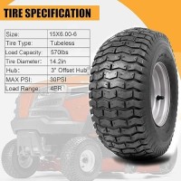 15X6006 Lawn Mower Tires 4 Ply Tubeless Front Tire Assembly Replacement For Craftsman Mower 570Lbs Capacity 3Offset Hub 34