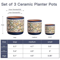 Qipecedm 3 Piece Ceramic Plant Pots  5.7/4.7/3.5/Inch Planters With Drainage Hole  Outdoor Indoor Flower Pots Set  Modern Decorative Plant Pots For Lilies  Cacti  Succulents  Snakes  Bamboo(Blue)