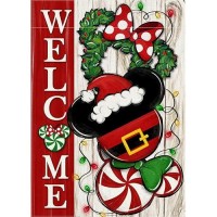 Covido Welcome Christmas Mouse Santa Decorative Garden Flag Xmas Peppermint Candy Wreath Ornament Yard Outside Decorations Win