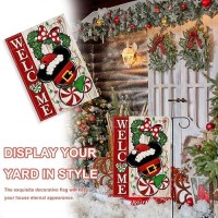 Covido Welcome Christmas Mouse Santa Decorative Garden Flag Xmas Peppermint Candy Wreath Ornament Yard Outside Decorations Win