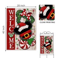 Covido Welcome Christmas Mouse Santa Decorative House Flag Xmas Peppermint Candy Wreath Ornament Garden Yard Outside Decoration