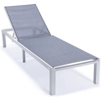 Leisuremod Marlin Poolside Outdoor Patio Lawn And Garden Modern White Powder Coated Aluminum Frame Suntan Sling Chaise Lounge Chair, Set Of 2, Dark Grey