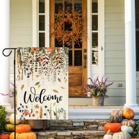 Baccessor Fall Floral Welcome Garden Flag Small Vertical Double Sided  Autumn Leaves 12.5 X 18 Inch Burlap Flag For Autumn Thanksgiving Halloween Farmhouse Holiday Yard Outdoor Outside Decoration