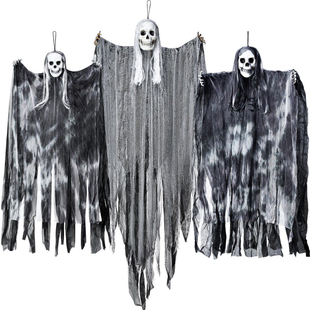 Joyin 3 Pack Hanging Halloween Skeleton Ghosts Decorations Grim Reapers For Best Halloween Outdoor Decorations Haunted Haunted