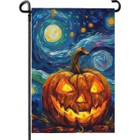 Dacawin Halloween Garden Flag Pumpkin Garden Flag Van Gogh Garden Flags Arts Starry Night Sky Moon Yard Flag Double Sided Fall P