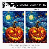 Dacawin Halloween Garden Flag Pumpkin Garden Flag Van Gogh Garden Flags Arts Starry Night Sky Moon Yard Flag Double Sided Fall P