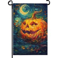 Dacawin Halloween Garden Flag Pumpkin Garden Flag Custom Personalized Funny Garden Flags Arts Starry Night Sky Moon Yard Flag Do