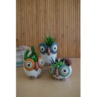 SET OF THREE CERAMIC OWL PLANTERS