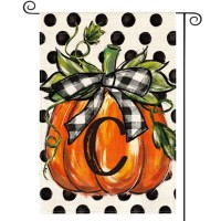 Avoin Colorlife Fall Monogram Letter C Garden Flag Polka Dot Pumpkin 12X18 Inch Double Sided Outside Small Burlap Family Last N