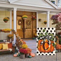 Avoin Colorlife Fall Monogram Letter C Garden Flag Polka Dot Pumpkin 12X18 Inch Double Sided Outside Small Burlap Family Last N