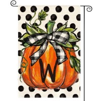 Avoin Colorlife Fall Monogram Letter W Garden Flag Polka Dot Pumpkin 12X18 Inch Double Sided Outside Small Burlap Family Last N