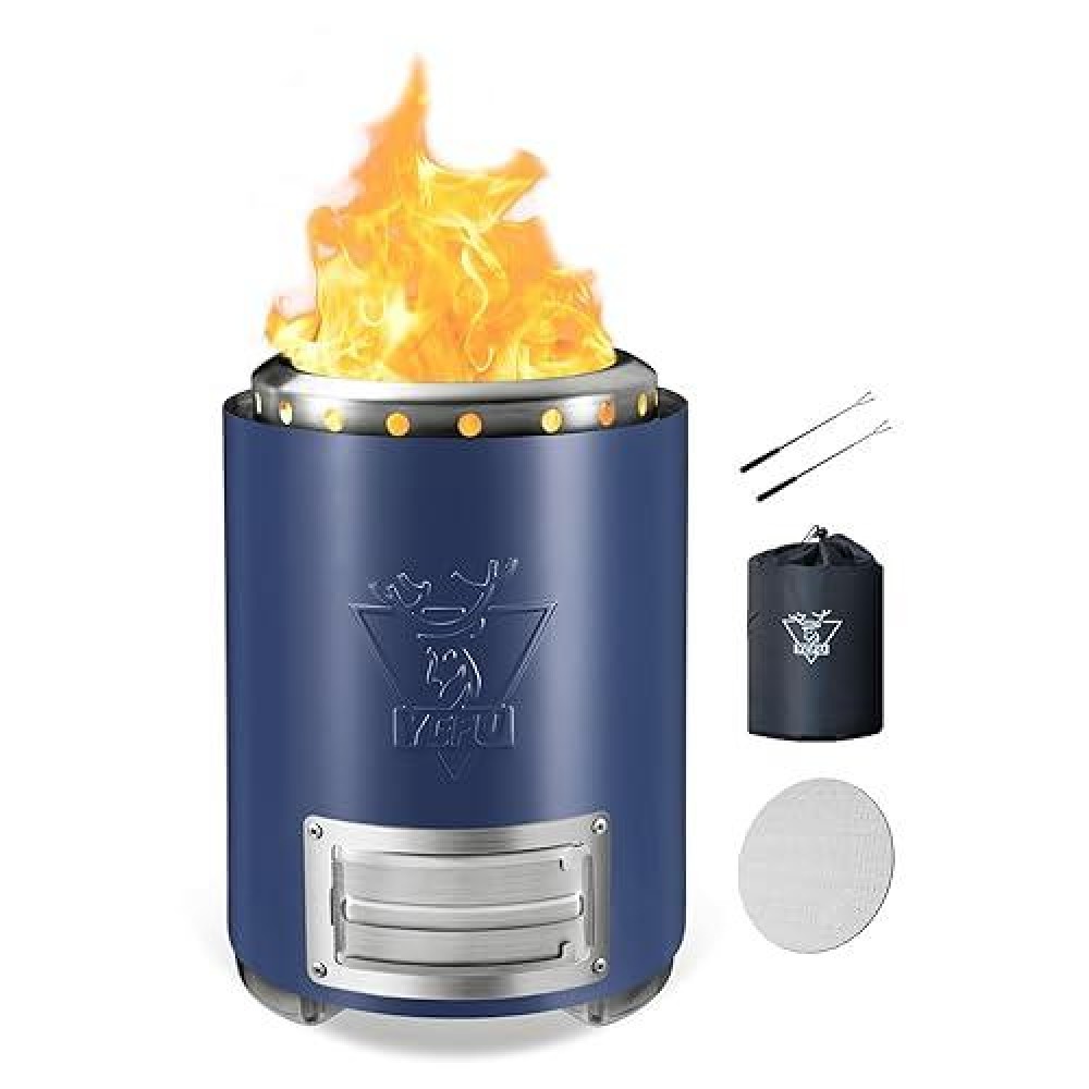 Yefu Tabletop Fire Pit 9.7 X 7.1 In  Flame Intensity Control Camping Stove For Outdoor & Patio  Fueled By Pellets Or Wood  Safe Burning Table Top Firepit  With Travel Bag & 2 Mini Sticks  Blue