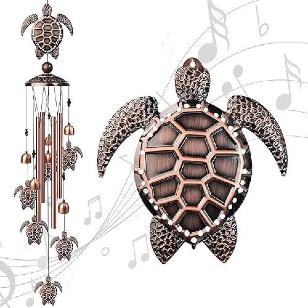 Nowpis Sea Turtle Wind Chimes For Outside Decorative Wind Chimes With 4 Aluminum Tubes Hanging Bells Memorial Windchimes Outdo