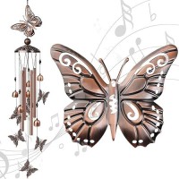 Nowpis Butterfly Wind Chimes For Outside  Decorative Wind Chimes With 4 Aluminum Tubes Hanging Bells  Memorial Windchimes Outdoors With S Hook For Patio Garden Decor  Unique Gift For Mom Grandma