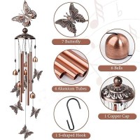 Nowpis Butterfly Wind Chimes For Outside  Decorative Wind Chimes With 4 Aluminum Tubes Hanging Bells  Memorial Windchimes Outdoors With S Hook For Patio Garden Decor  Unique Gift For Mom Grandma