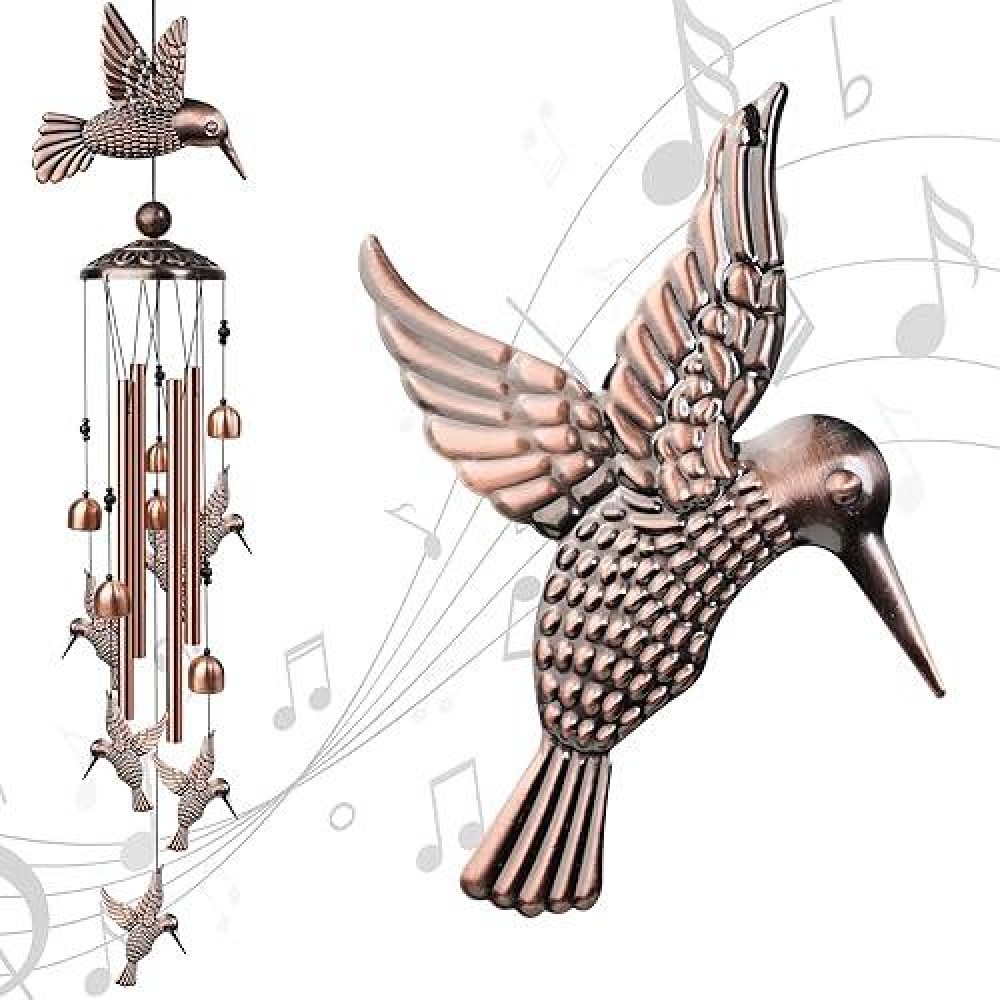 Nowpis Hummingbird Chimes For Outside Decorative Wind Chimes With 4 Aluminum Tubes Hanging Bells Memorial Windchimes Outdoors