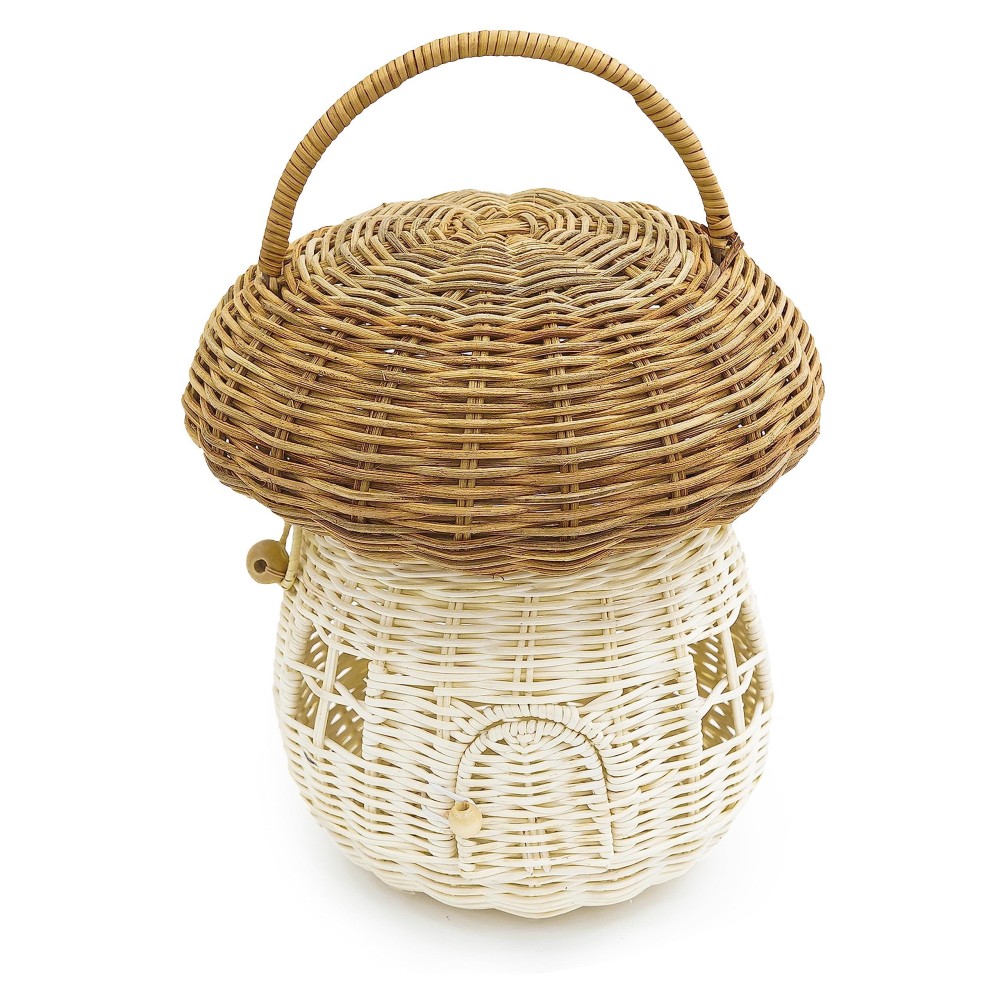 Kolwoven Mushroom Rattan Storage Basket With Lid Mouse In A Box House Small Doll House Decorative Hand Woven Shelf Organizer