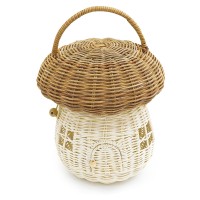 Kolwoven Mushroom Rattan Storage Basket With Lid Mouse In A Box House Small Doll House Decorative Hand Woven Shelf Organizer