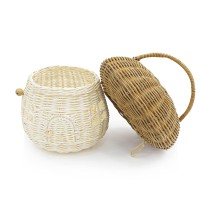 Kolwoven Mushroom Rattan Storage Basket With Lid Mouse In A Box House Small Doll House Decorative Hand Woven Shelf Organizer