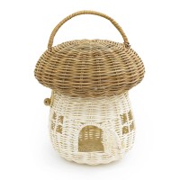 Kolwoven Mushroom Rattan Storage Basket With Lid Mouse In A Box House Small Doll House Decorative Hand Woven Shelf Organizer