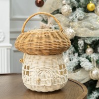 Kolwoven Mushroom Rattan Storage Basket With Lid Mouse In A Box House Small Doll House Decorative Hand Woven Shelf Organizer