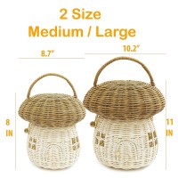 Kolwoven Mushroom Rattan Storage Basket With Lid Mouse In A Box House Small Doll House Decorative Hand Woven Shelf Organizer