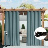 Nicetown 2 Panels Weighted Blackout Outdoor Curtains For Patio Waterproof Grommet Back Tab On Top And Bottom Windproof Privac