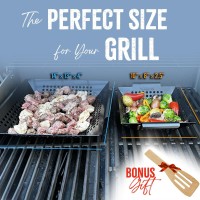 Kona Grill Grilling Basket Set Premium Accessories For Outdoor Grill Perfect For Veggies And More Enhance Your Bbq Experien