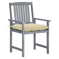 vidaXL Solid Acacia Wood Patio Chairs with Royal Blue Cushions Gray Finish Farmhouse Style Outdoor Seating Furniture Two Pie
